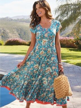Soft Surroundings Kara Maxi Dress Size PXS Floral Cottage Boho Flare Tiered